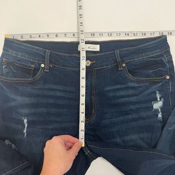 Kancan Dark Blue Wash Distressed Skinny Stretch Mid Rise Denim Jeans 2XL - Picture 12 of 14